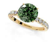 Solitaire Engagement Ring Setting for Fancy Green Round Cut Center with Large Accent Band and Prong Head in Yellow Gold