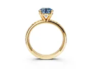Solitaire Engagement Ring Setting for Fancy Blue Round Cut Center with Milgrain X Pattern Band and Prong Head in Yellow Gold