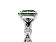 Solitaire Engagement Ring Setting for Fancy Green Princess Cut Center with Milgrain Bezel Accents and Prong Head in White Gold