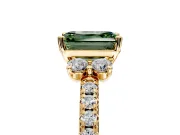 Paired Accent Engagement Ring Setting for Fancy Green Emerald Cut Center with Pave Band and Prong Head in Yellow Gold