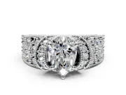 Pave Engagement Ring Setting for Pear-Shaped Center with Curved Accent Rows, Openwork and Prong Head in Platinum