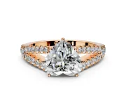 Solitaire Engagement Ring Setting for Heart-Shaped Center with Pave Split Shank and Prong Head in Rose Gold
