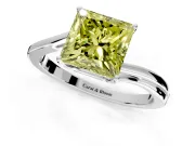 Solitaire Engagement Ring Setting for Fancy Yellow Princess Cut Center with Plain Bypass Twist Band and Prong Head in Platinum