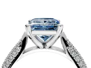 Solitaire Engagement Ring Setting for Fancy Blue Princess Cut Center with Multi-Row Accents and Prong Head in Sterling Silver