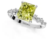 Solitaire Engagement Ring Setting for Fancy Yellow Radiant Cut Center with Trailing Leaf Accent Band and Prong Head in White Gold