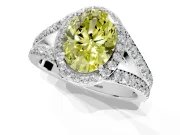 Halo Engagement Ring Setting for Fancy Yellow Oval Center with Narrow Pave Split Shank and Prong Head in White Gold