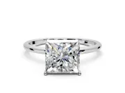 Solitaire Engagement Ring Setting for Princess Cut Center with Straight Thin Band and Prong Head in White Gold