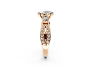 3 Stone Engagement Ring Setting for Oval Center with Pave Twist Band and Prong Head in Rose Gold