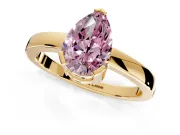 Solitaire Engagement Ring Setting for Fancy Pink Pear-Shaped Center with Plain Band and Flat Tab Prong Head in Yellow Gold