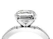 Solitaire Engagement Ring Setting for Asscher Cut Center with Milgrain-Edged Pave Band and Prong Head in Platinum