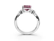 Solitaire Engagement Ring Setting for Fancy Pink Asscher Cut Center with Grooved Bar Accent Band and Prong Head in White Gold