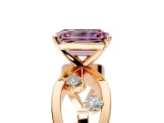 Solitaire Engagement Ring Setting for Fancy Pink Emerald Cut Center with Criss-Cross Accent Band and Prong Head in Rose Gold