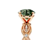 Solitaire Engagement Ring Setting for Fancy Green Round Cut Center with Marquise Panel Band and Prong Head in Rose Gold
