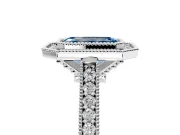 Halo Engagement Ring Setting for Fancy Blue Emerald Cut Center with Milgrain Pave Band and Bezel Head in Platinum