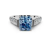 Solitaire Engagement Ring Setting for Fancy Blue Radiant Cut Center with Pave Cathedral Shoulders and Prong Head in Platinum