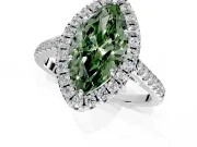 Halo Engagement Ring Setting for Fancy Green Marquise Center with Raised Halo, Pave Band and Prong Head in Sterling Silver