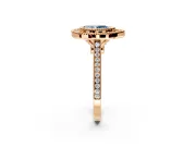 Halo Engagement Ring Setting for Fancy Blue Pear-Shaped Center with Milgrain Frame, Pave Band and Prong Head in Rose Gold