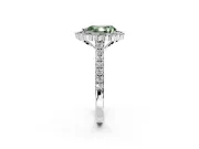 Milgrain Floral Halo Engagement Ring Setting for Fancy Green Pear-Shaped Center with Pave Band and Prong Head in Platinum