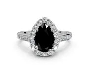 Floral Halo Engagement Ring Setting for Fancy Black Pear-Shaped Center with Large Halo Accents and Prong Head in White Gold