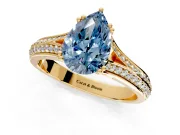 Solitaire Engagement Ring Setting for Fancy Blue Pear-Shaped Center with Pave Rail Split Shank and Prong Head in Yellow Gold