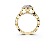 Halo Engagement Ring Setting for Heart-Shaped Center with Twist Band and Prong Head in Yellow Gold