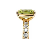 Solitaire Engagement Ring Setting for Fancy Yellow Emerald Cut Center with Round Cut Pave Band and Prong Head in Yellow Gold