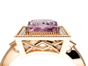 Halo Engagement Ring Setting for Fancy Pink Princess Cut Center with Milgrain Rim, Pave Band and Prong Head in Rose Gold