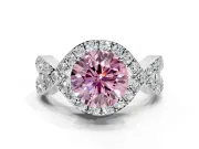 Halo Engagement Ring Setting for Fancy Pink Round Cut Center with Pave Infinity Twist Band and Prong Head in Platinum