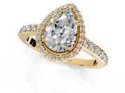 Halo Engagement Ring Setting for Pear-Shaped Center with Inner Milgrain Border and Prong Head in Yellow Gold