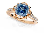 Floral Engagement Ring Setting for Fancy Blue Asscher Cut Center with Pave Band and Floral Prong Head in Rose Gold