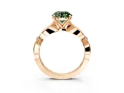 Solitaire Engagement Ring Setting for Fancy Green Round Cut Center with Carved Leaf Shoulders and Prong Head in Rose Gold