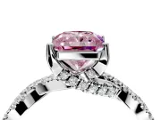 Solitaire Engagement Ring Setting for Fancy Pink Radiant Cut Center with Narrow Twist Pave Band and Prong Head in Platinum