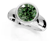 Solitaire Engagement Ring Setting for Fancy Green Round Cut Center with Wide Band and Bezel Head in Sterling Silver