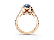 Solitaire Engagement Ring Setting for Fancy Blue Radiant Cut Center with Pave Cathedral Shoulders and Prong Head in Rose Gold