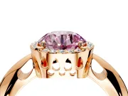 Halo Engagement Ring Setting for Fancy Pink Round Cut Center with Tapered Plain Band and Prong Head in Rose Gold