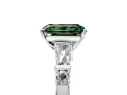 Bar-Set Engagement Ring Setting for Fancy Green Emerald Cut Center with Tapered Baguette Accents and Prong Head in White Gold