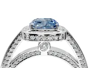 Halo Engagement Ring Setting for Fancy Blue Cushion Cut Center with Framed Halo, Pave Band and Prong Head in Platinum