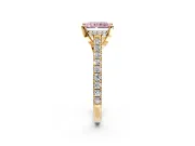 Solitaire Engagement Ring Setting for Fancy Pink Radiant Cut Center with Widening Pave Band and Claw Prong Head in Yellow Gold