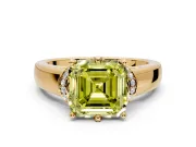 Solitaire Engagement Ring Setting for Fancy Yellow Asscher Cut Center with Wide Band, Pave Collar and Prong Head in Yellow Gold