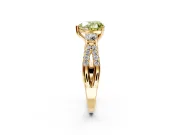 3 Stone Engagement Ring Setting for Fancy Yellow Heart-Shaped Center with Pave Split Shank and Prong Head in Yellow Gold