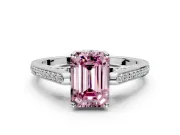 Cathedral Engagement Ring Setting for Fancy Pink Emerald Cut Center with Antique-Style Pave Band and Prong Head in Platinum