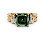 Solitaire Engagement Ring Setting for Fancy Green Asscher Cut Center with Grooved Bar Accent Band and Prong Head in Yellow Gold
