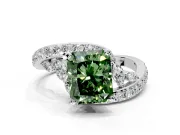 Solitaire Engagement Ring Setting for Fancy Green Radiant Cut Center with Pave Bypass Twist Band and Prong Head in White Gold