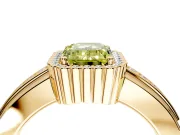 Halo Engagement Ring Setting for Fancy Yellow Emerald Cut Center with Wide Band, Inlaid Accent Row and Prong Head in Yellow Gold