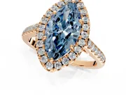 Halo Engagement Ring Setting for Fancy Blue Marquise Center with Raised Halo, Pave Band and Prong Head in Rose Gold