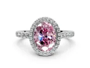 Halo Engagement Ring Setting for Fancy Pink Oval Center with Inner Milgrain Border and Prong Head in Sterling Silver