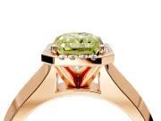 Halo Engagement Ring Setting for Fancy Yellow Radiant Cut Center with Knife Ridge Cathedral Band and Prong Head in Rose Gold