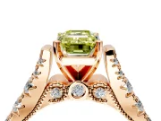 Solitaire Engagement Ring Setting for Fancy Yellow Emerald Cut Center with Pave Cathedral Shoulders and Prong Head in Rose Gold
