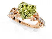 Leaf Motif Engagement Ring Setting for Fancy Yellow Heart-Shaped Center with Pave Band and Prong Head in Rose Gold