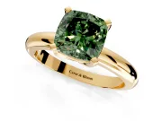 Solitaire Engagement Ring Setting for Fancy Green Cushion Cut Center with Wire Band and Prong Head in Yellow Gold